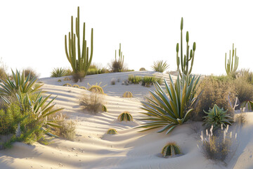 Desert Terrain at Dawn with Light of Sun isolated on clear transparent background