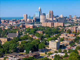 Cleveland aerial skyline of the forest city from a south viewpoint