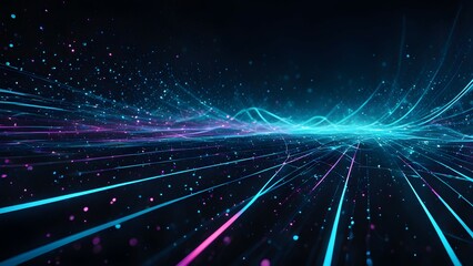 A computer generated image of a cityscape with a blue and pink background