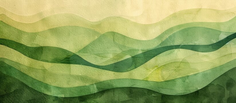 Green and olive abstract art background with watercolor on canvas in a soft khaki gradient, showcasing a piece of artwork on paper featuring a wavy pattern for a textural backdrop.