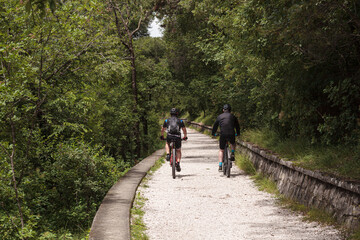 Obraz premium Recreational Cyclists, Napoleonica path, Trieste