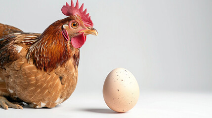 A hen and an egg on a white background symbolizing agriculture and farm life