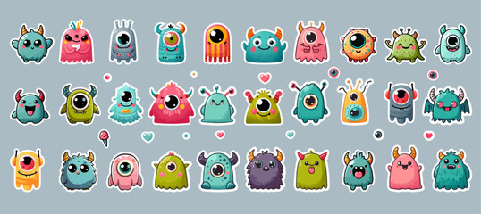 A set of stickers from cartoon monsters.