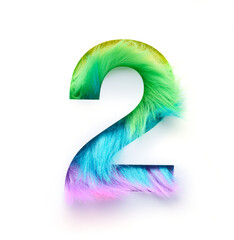 The top view photo shows the number two, which is made of multi-colored fur. A bright and stylish accent for the project.