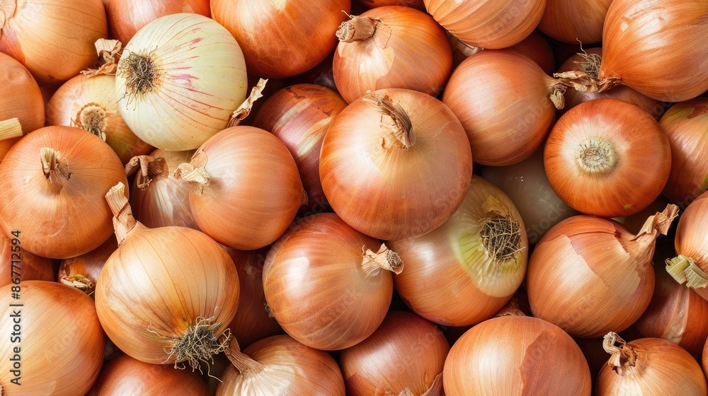 Poster Cooking ingredient onions known for their thick and layered texture