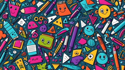 Obraz premium A colorful and playful image of various shapes and objects, including pencils