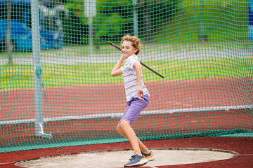Javelin throw competition for kids. Athletics club