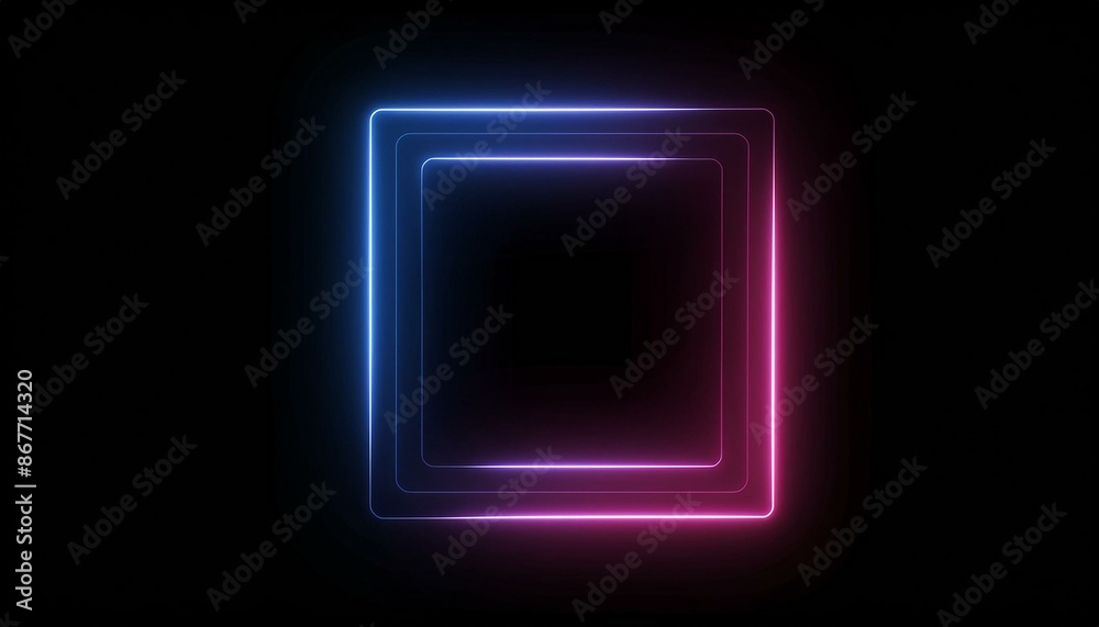 Poster rectangle and square picture frame with two tone neon color motion graphic on isolated black backgro