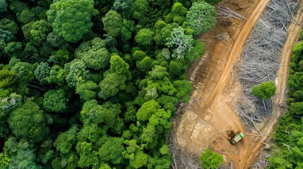 Aerial view of deforestation, showing the environmental impact of climate change