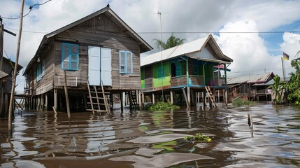 Fototapeta premium Rising sea levels threatening coastal areas, showing the consequences of climate change