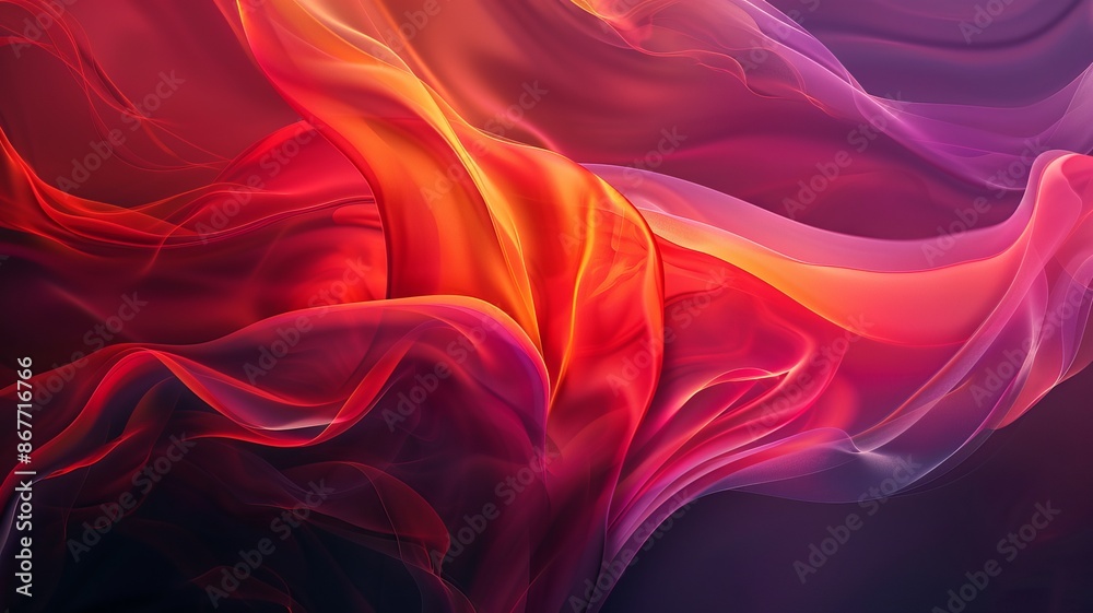 Poster Vibrant red and purple waves flow like silk in this abstract image suitable for a dramatic wallpaper or background