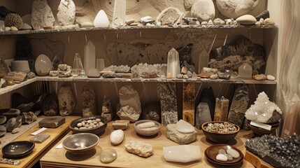 The stone display is attractively organized and carefully set
