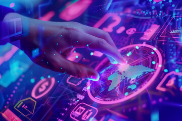 Virtual Central Bank Interface: Online Banking & Digital Money Concept in Blue, Purple, Pink - 4k