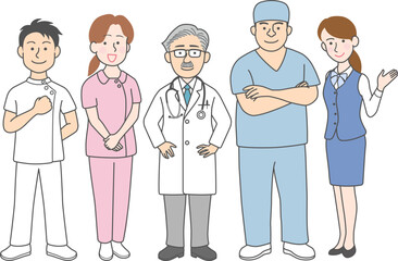 医療スタッフ集合イラスト