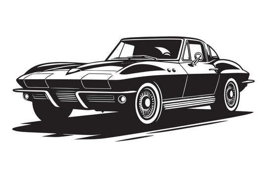 Classic vintage sports car silhouette vector illustration isolated on a white background