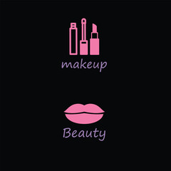 Creative Professional Trendy and Minimal Make Up Icons - Logo Design in Black, White and Pink Color, Logo in Editable Vector Format