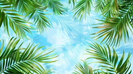 palm leaves on blue sky background --ar 16:9 --style raw Job ID: a10a5b01-afbd-45c6-a85d-df645627923e