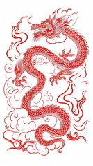 Fototapeta premium Red Chinese Dragon Ascending Through Clouds