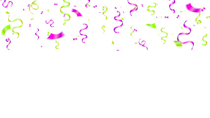 Birthday celebration with confetti and ribbon purple green