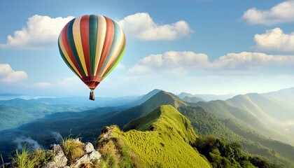 Fototapeta premium one hot air balloon flying in the sky above a beautiful autumn landscape
