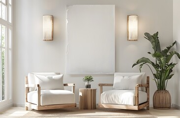 minimalist living room with light wood furniture