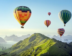 Naklejka premium A colorful array of hot air balloons floating above the clouds