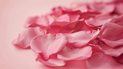 Fototapeta premium Minimal style. Pink rose petals set on pastel pink background.