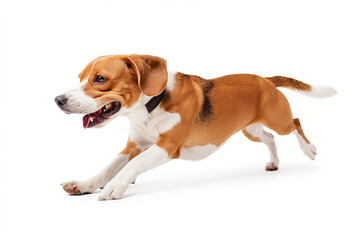 Fototapeta premium An adult Beagle dog runs on a light white background