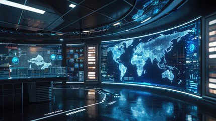 High-Tech Command Center with Global Analytics