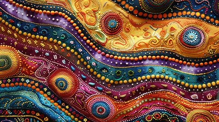 Native American weaving patterns mixed with Australian Aboriginal dot painting, rich in color and texture