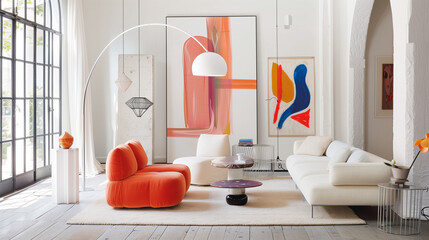 living room interior with colorful Simple Nordic style