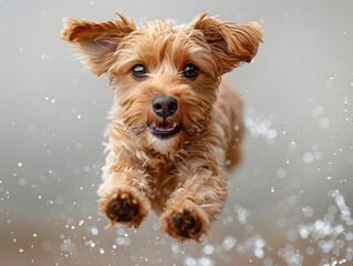 Cute toy terrier dog in flight. Artificial intelligence. 