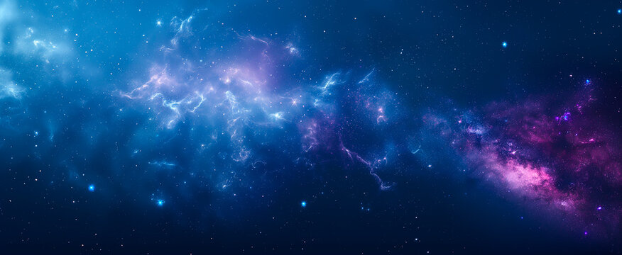 A dark blue background with stars and a purple galaxy, a space background with stars in the night sky