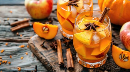Traditional seasonal drinks pumpkin sangria with apple cinnamon anise