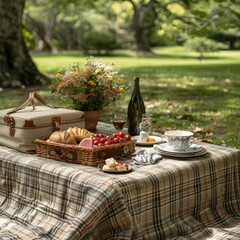 Picnic Setup in a Lush Green Garden
