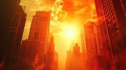 Obraz premium Melting Metropolis: Summer Sun Turns Streets to Rivers