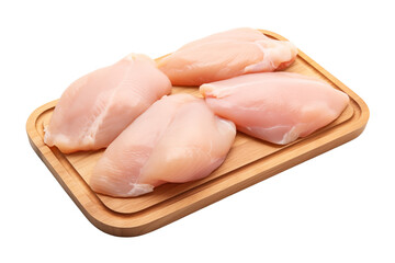 Fresh chicken breast on cutting board, isolated on transparent or white background, png