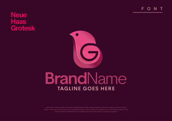 Cute logo letter B and G featuring a bird symbol