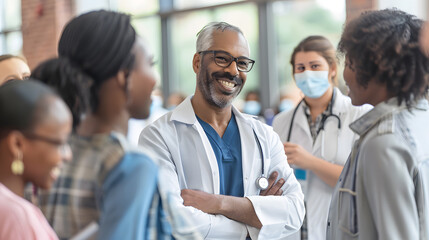 Obraz premium Community members participating in a health awareness event come together to learn about and promote better health practices.The event features informative workshops,free health screenings,interactive
