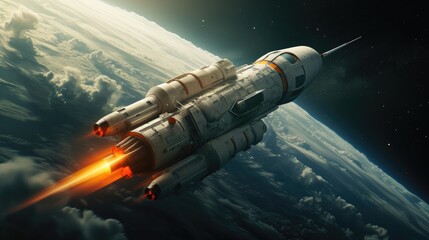 Obraz premium Beyond Earth: Rocket Launching into the Universe