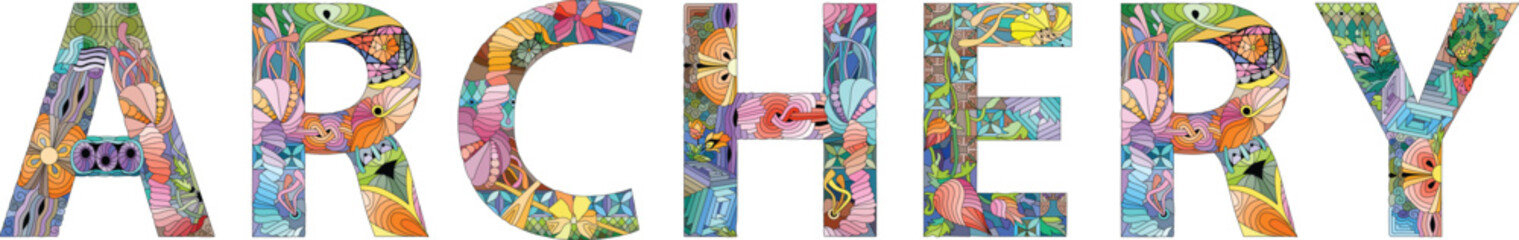 Word ARCHERY. Vector zentangle object for decoration