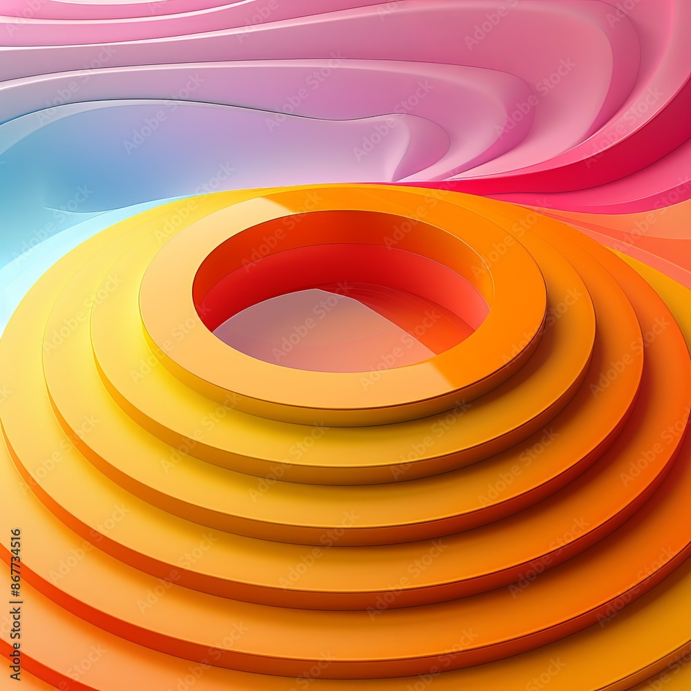 Sticker This image features vibrant and colorful abstract rings with layered patterns and a smooth finish, radiating dynamic energy and motion.