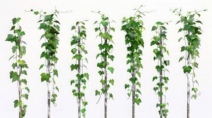 Plants ivy. Vines on poles on white background.