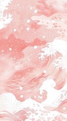 Surreal artwork depicting pink and white ocean waves in an abstract, whimsical style with flowing design elements.