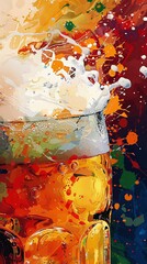 Fototapeta premium Artistic beer foam with dynamic brushstrokes and abstract shapes, Expressionist, Bold hues, Digital painting
