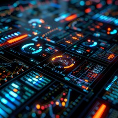 Obraz premium Futuristic Digital Interface with Glowing Red and Blue Elements