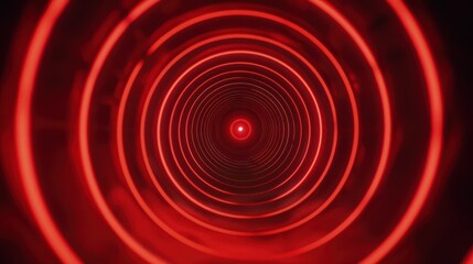 Fototapeta premium Radial red light through a tunnel glowing in the darkness, creating a hypnotic effect for print designs, featuring concentric rings and a central glowing orb.