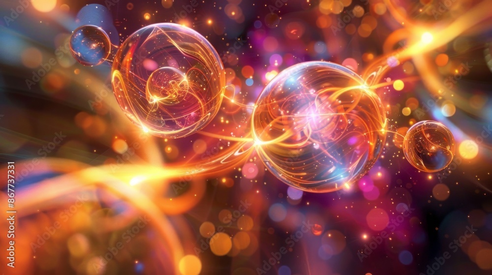 Leinwandbilder abstract digital art depicting the concept of quantum entanglement, with two glowing orbs connected 
