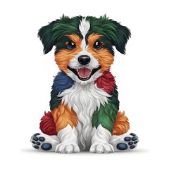 puppy with a ribbon, a colorful dog with smile