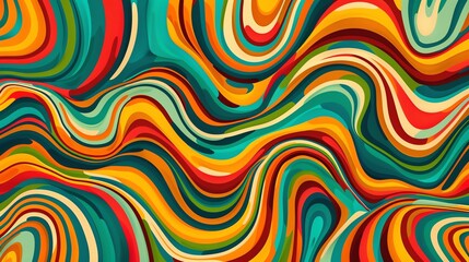 A vibrant abstract background featuring flowing wavy lines in various colors.  